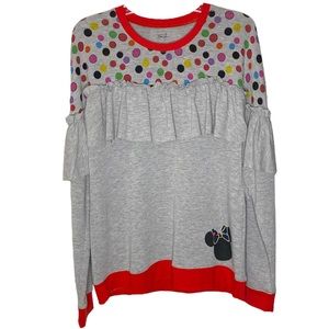 NEW Disney Parks Boutique Long Sleeve Polka Dot Ruffle Minnie Mouse Top Size Lg
